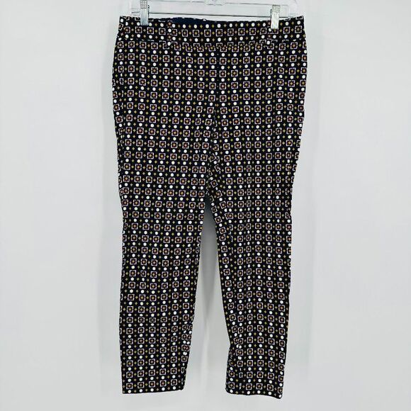 J. Crew Size 6 Navy Blue Geometric Printed Side Zip Winnie Capri Pants - Picture 1 of 8